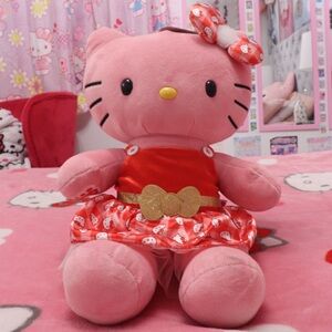 Rare Build-A-Bear Pink Hello Kitty Christmas Plush with Bow